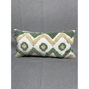 Levtex Home Tufted Geometric Boho Shag Decorative Pillow 12x24 Green cottagecore